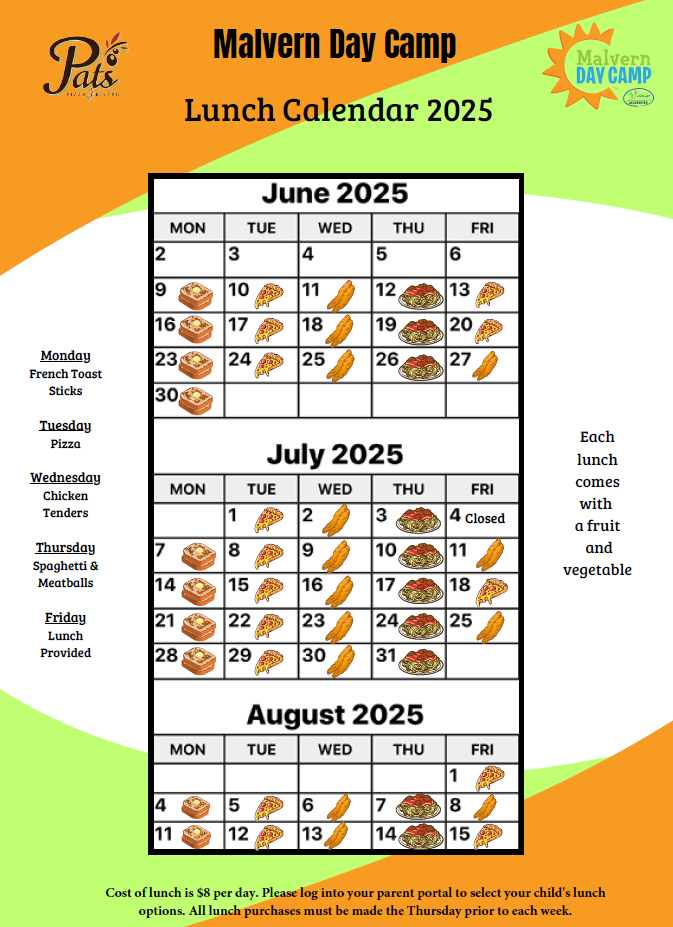 Malvern Day Camp Lunch Calendar png